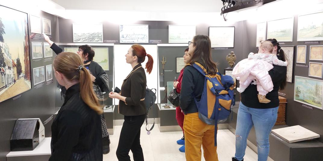 People gathered at an art show