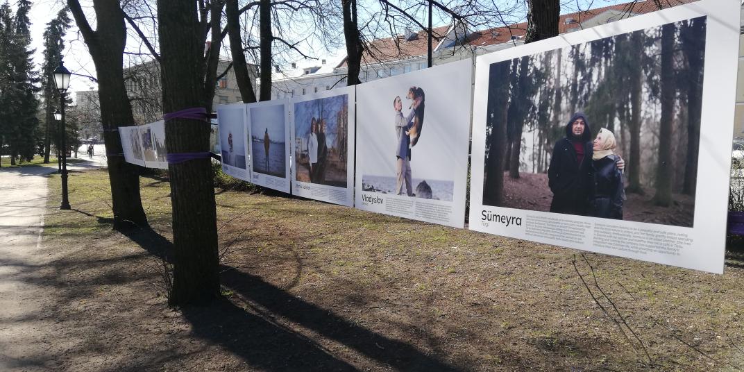 Art work in a sunny park in Tartu 