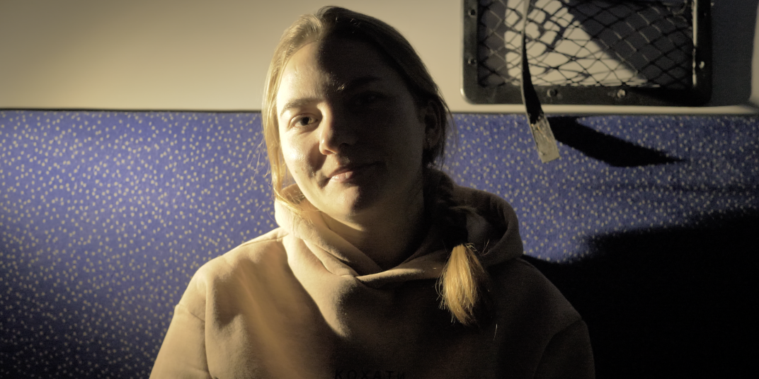 Bodhana on a train to Kharkiv