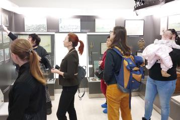 People gathered at an art show